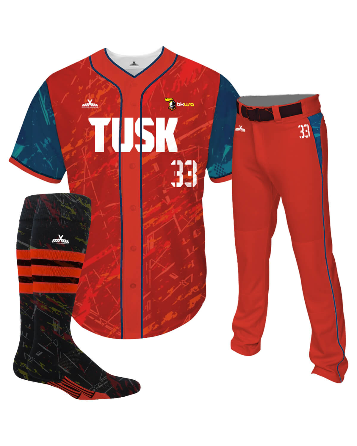Custom Baseball Uniform - (Jersey + Pant + Socks + Belt) - For Men